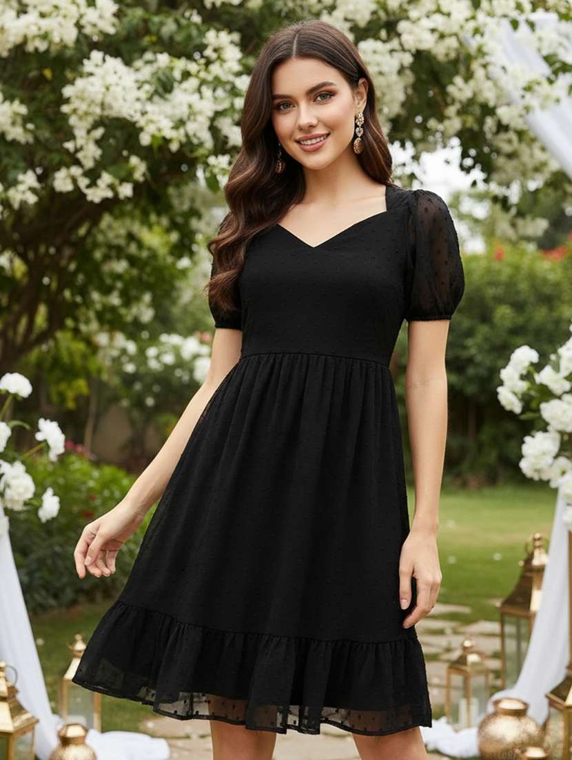 women solid sweetheart neck tiered dress - 22527942 -  Standard Image - 2