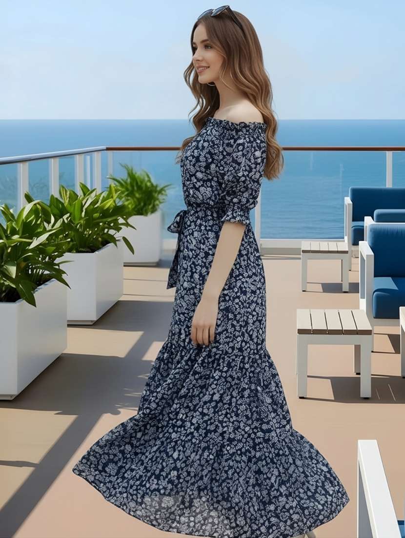 women printed off shoulder tiered dress - 22527943 -  Standard Image - 2