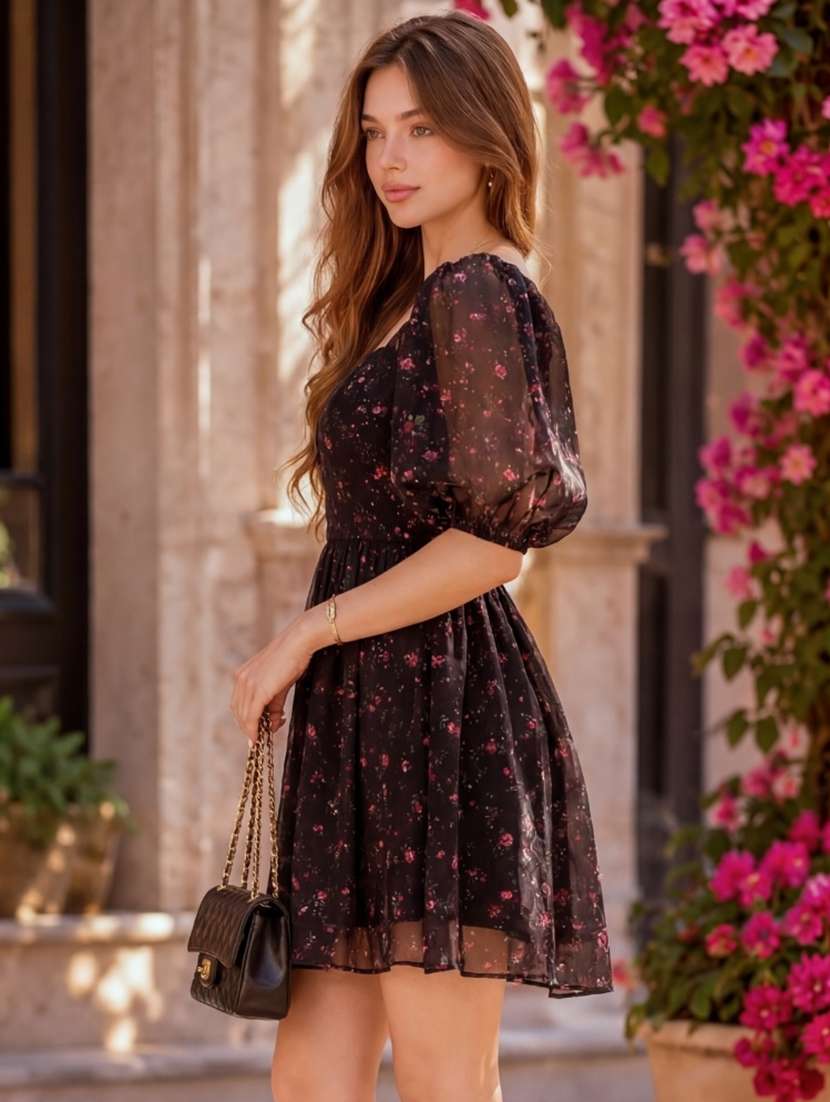 women printed sweetheart neck fit and flare dress - 22527952 -  Standard Image - 2