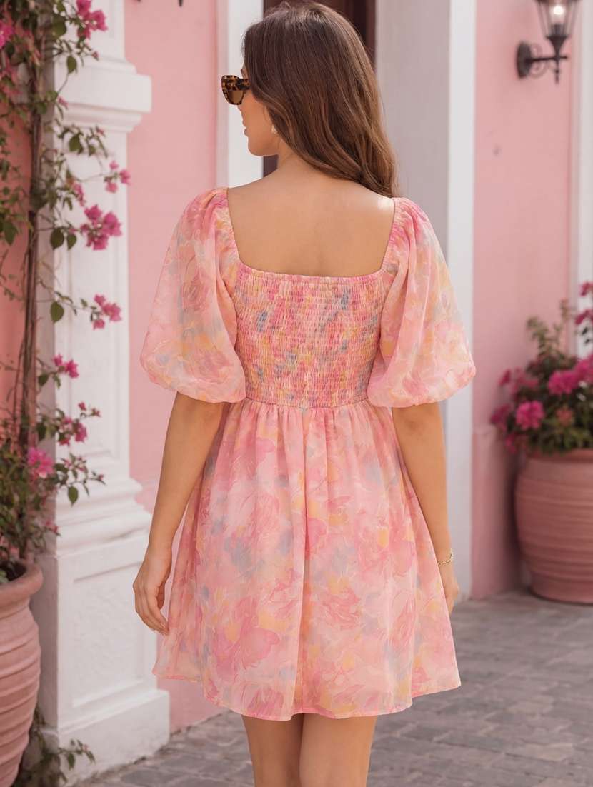women printed square neck fit and flare dress - 22527954 -  Standard Image - 2