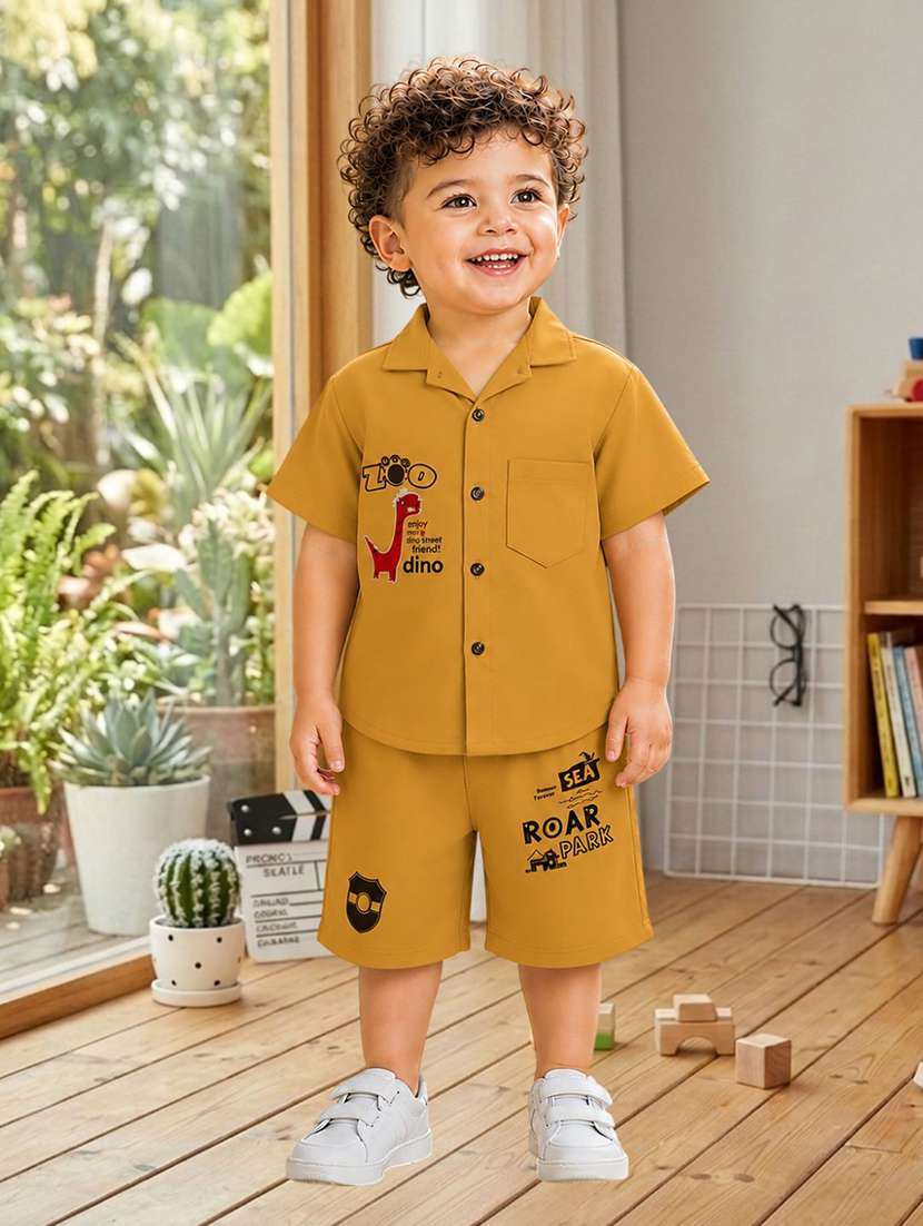 boys printed shirt & shorts co-ords set