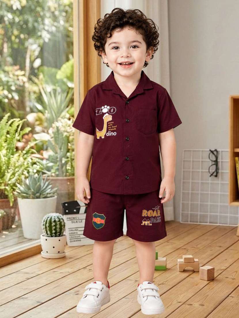 boys printed shirt & shorts co-ords set