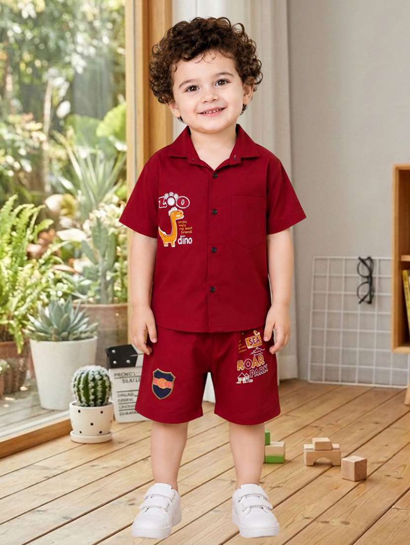 boys printed shirt & shorts co-ords set
