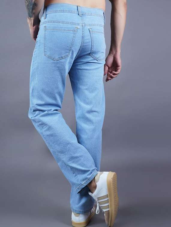 men plain mid rise full length straight jeans - 22528019 -  Standard Image - 2
