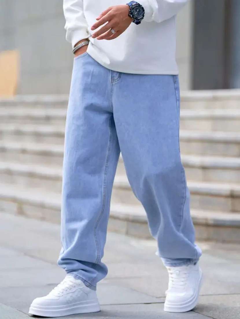 men plain mid rise full length relaxed fit jeans - 22528023 -  Standard Image - 2