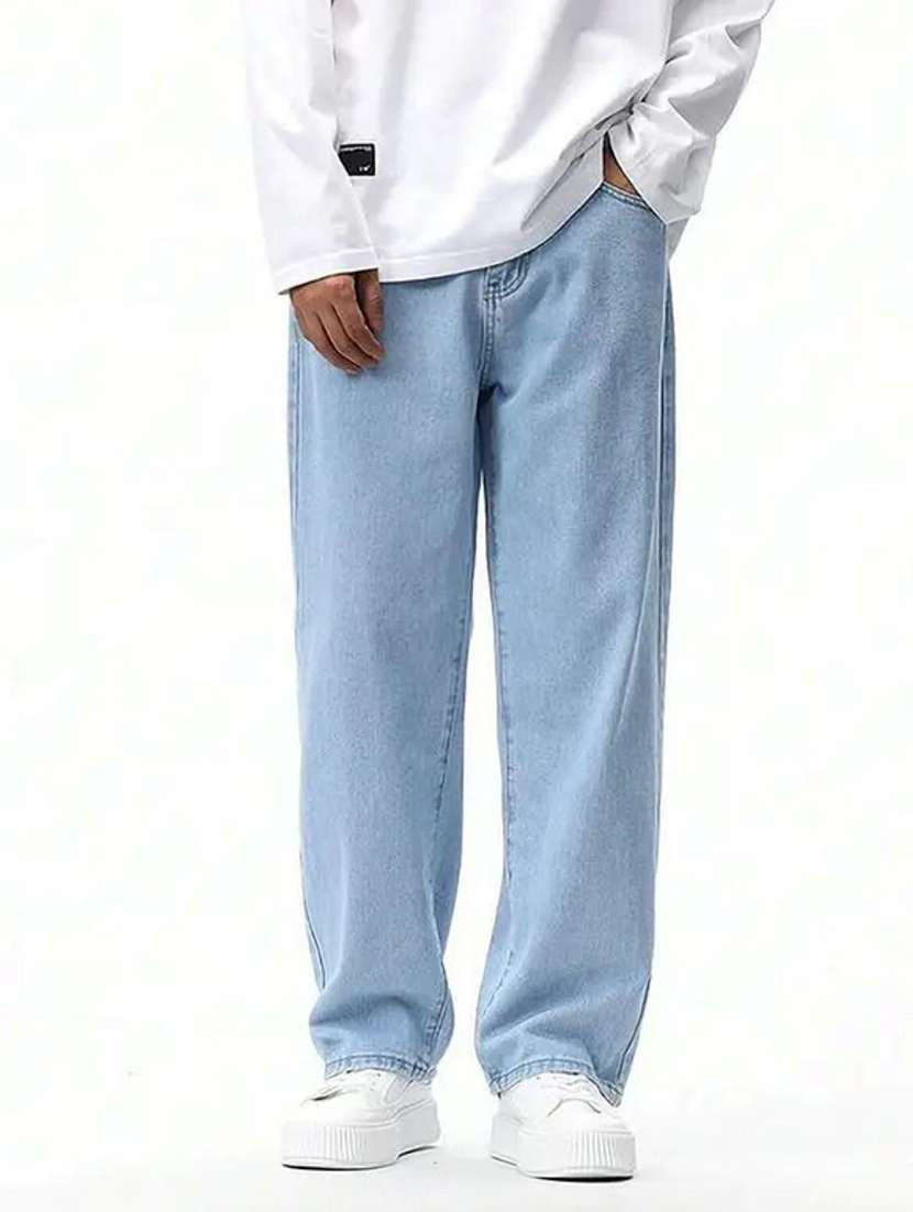 men plain mid rise full length baggy jeans