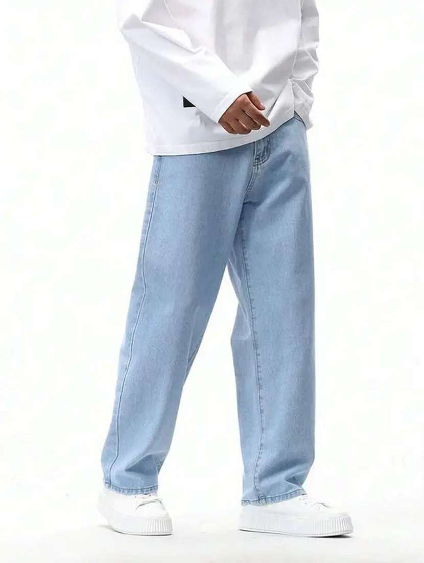 men plain mid rise full length baggy jeans - 22528031 -  Standard Image - 2