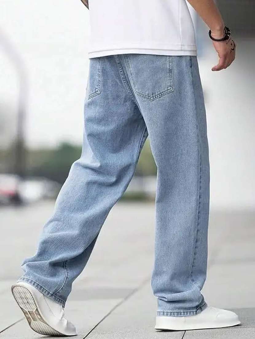 men plain mid rise full length baggy jeans - 22528036 -  Standard Image - 2