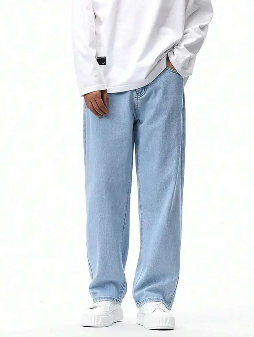 men plain mid rise full length relaxed fit jeans