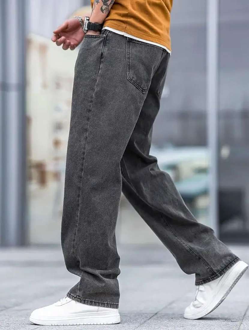 men plain mid rise full length baggy jeans - 22528126 -  Standard Image - 2