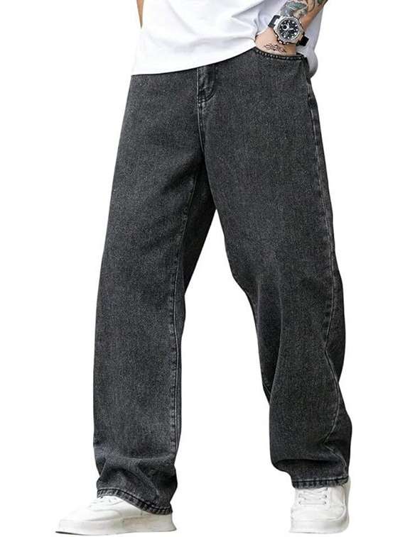 men plain mid rise full length baggy jeans