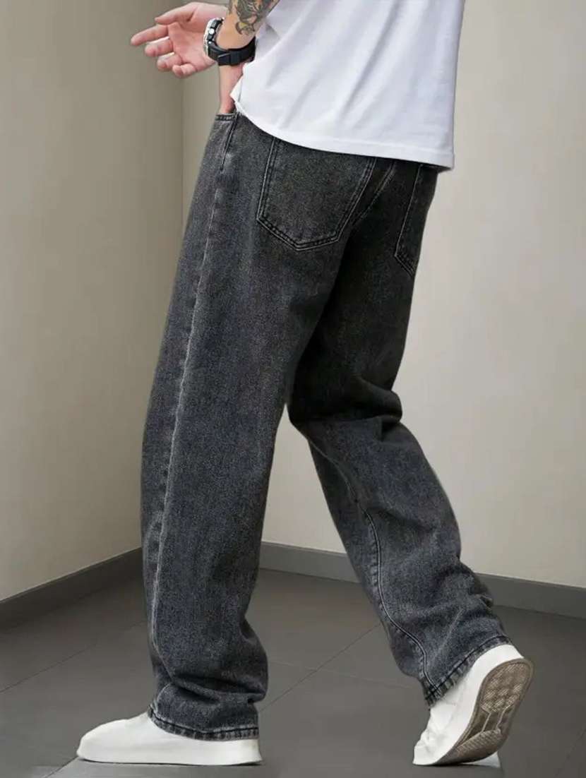 men plain mid rise full length baggy jeans - 22528154 -  Standard Image - 2