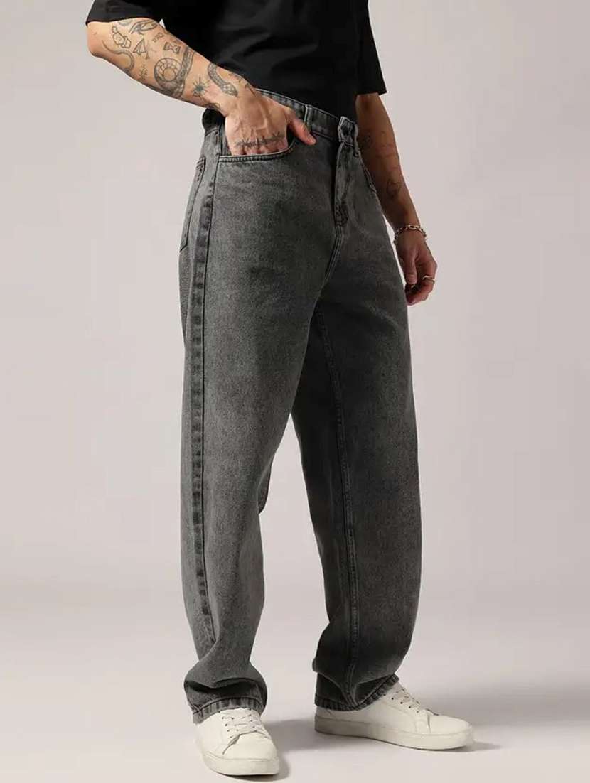 men plain mid rise full length baggy jeans - 22528180 -  Standard Image - 2