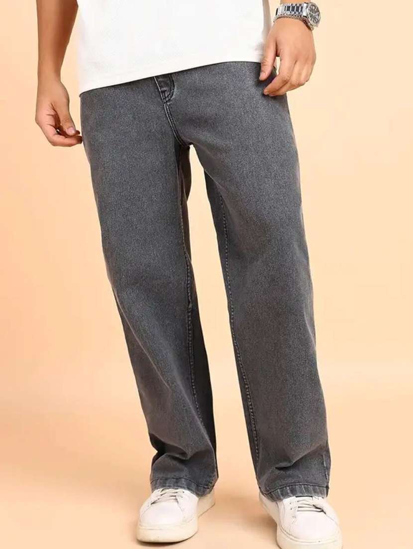 men plain mid rise full length relaxed fit jeans