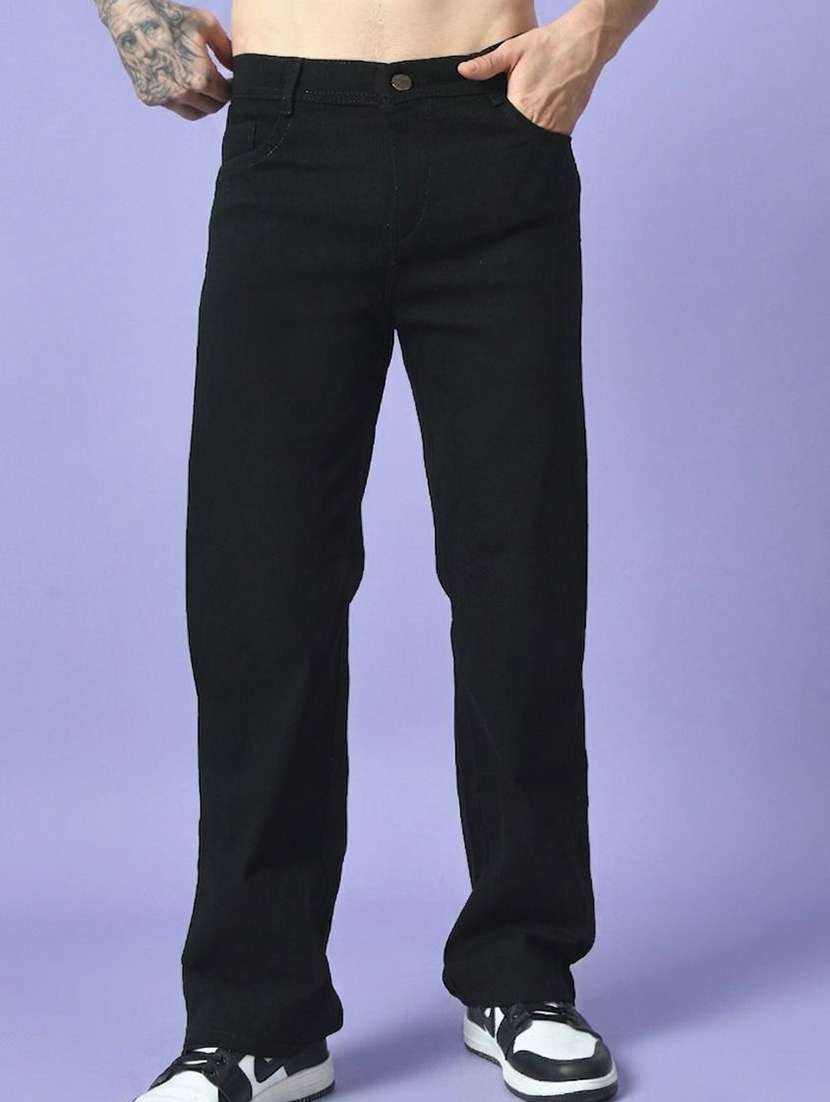 men plain mid rise full length straight jeans