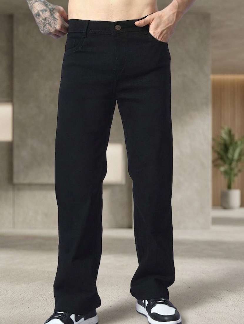 men plain mid rise full length straight jeans