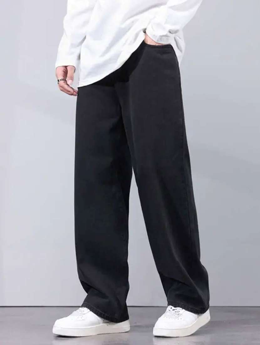 men plain mid rise full length baggy jeans
