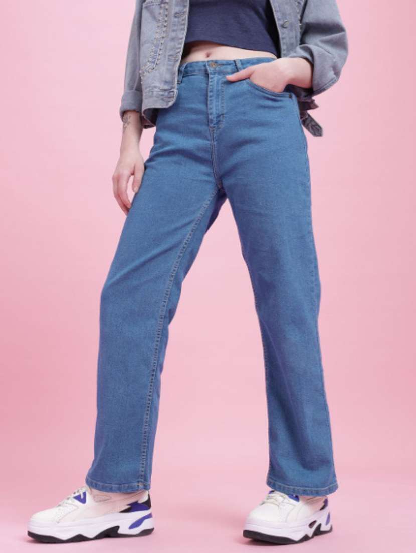 women solid mid rise straight fit jeans - 22528371 -  Standard Image - 2