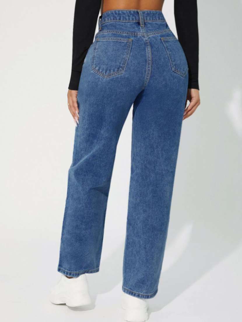 women washed mid rise straight fit jeans - 22528386 -  Standard Image - 2