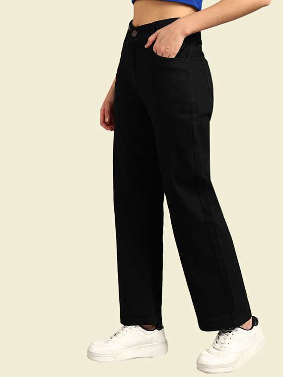 women solid mid rise straight fit jeans