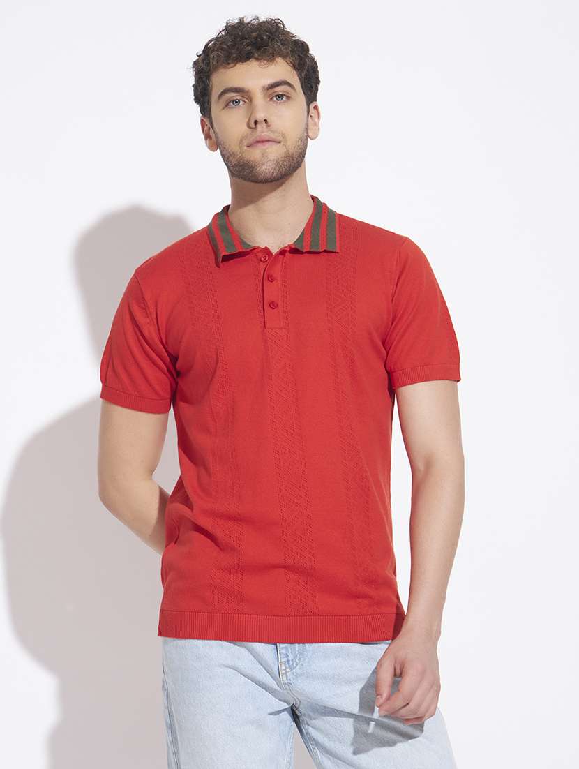 Men Self Design Short Sleeve Regular Fit Polo T-shirt - 22528660 -  Standard Image - 2