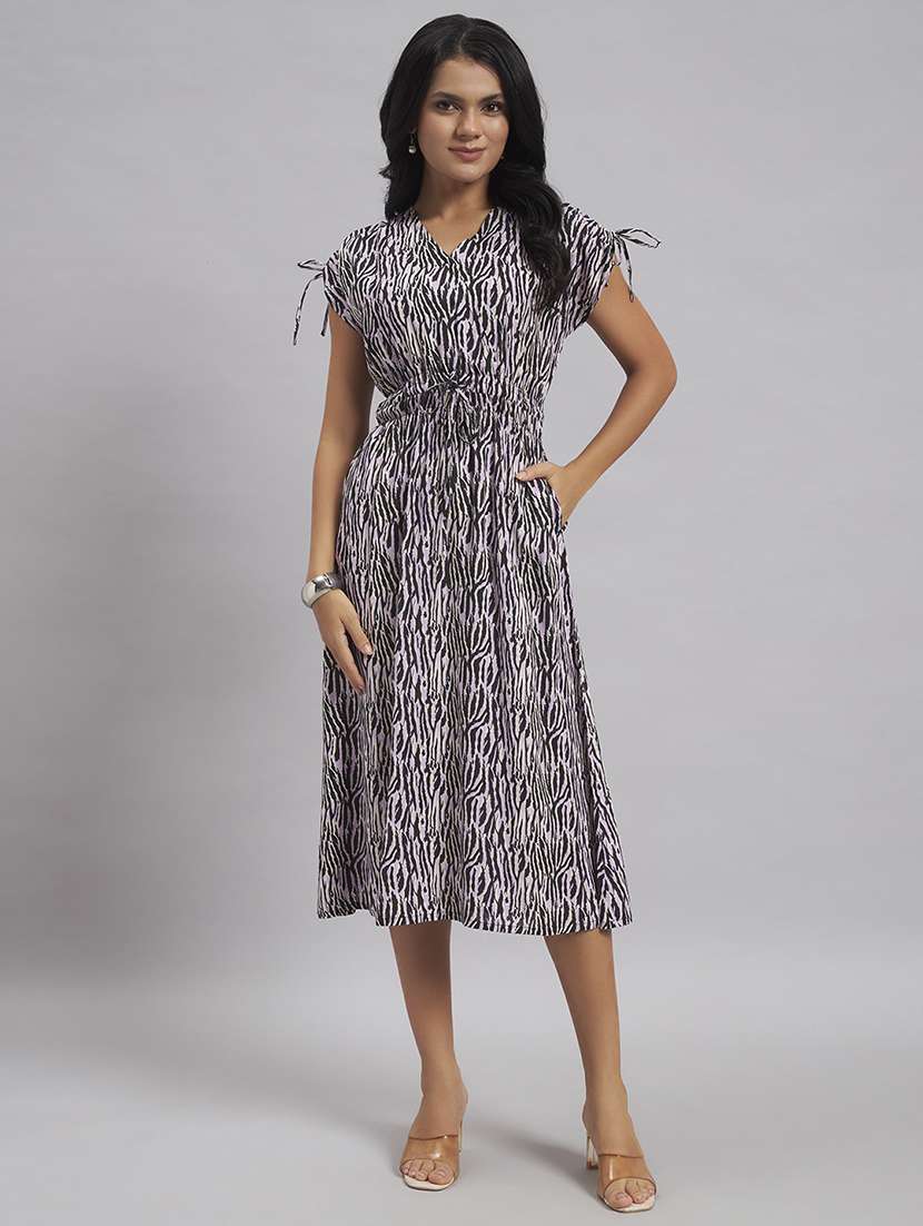 women printed v neck fit and flare dress - 22528680 -  Standard Image - 2
