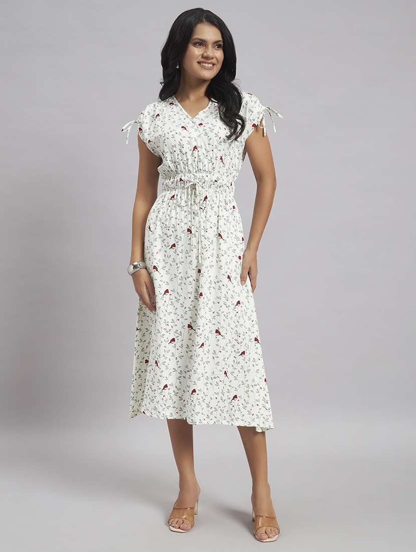 women printed v neck fit and flare dress - 22528681 -  Standard Image - 2