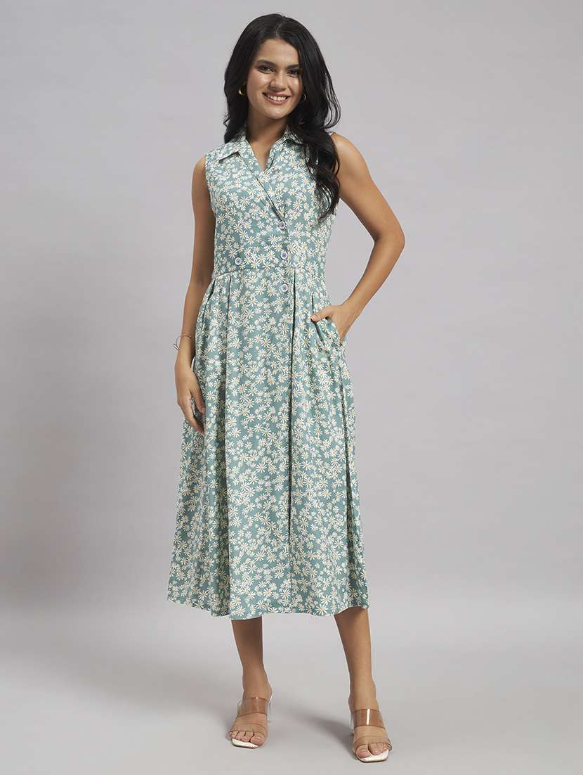 women printed sleeveless fit and flare dress - 22528682 -  Standard Image - 2