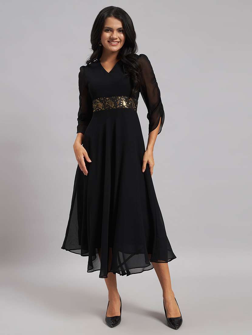 women embroidered v neck fit and flare dress - 22528684 -  Standard Image - 2