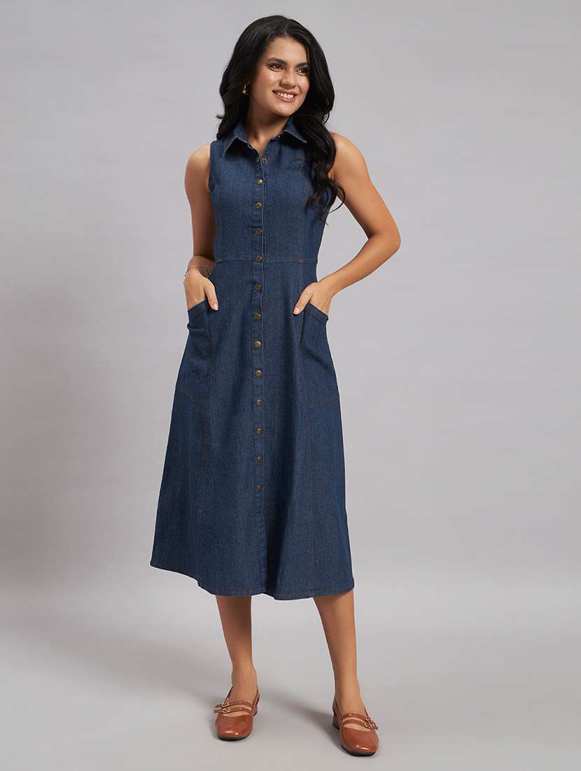 women solid sleeveless a-line dress - 22528685 -  Standard Image - 2