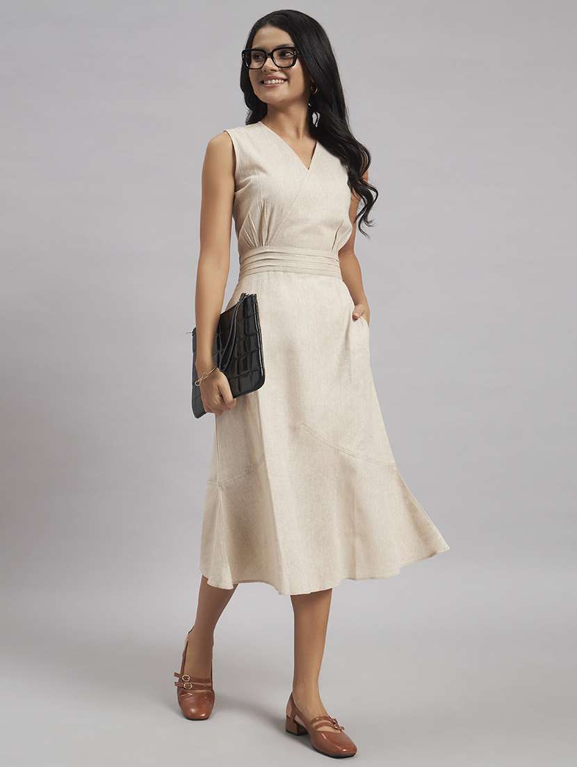 women solid sleeveless a-line dress