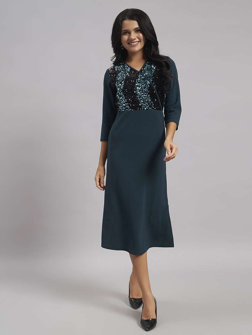 women sequined three quarter sleeves a-line dress - 22528690 -  Standard Image - 2