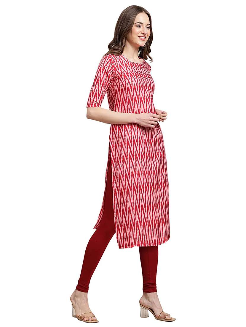 women printed short sleeves straight kurta - 22528729 -  Standard Image - 2