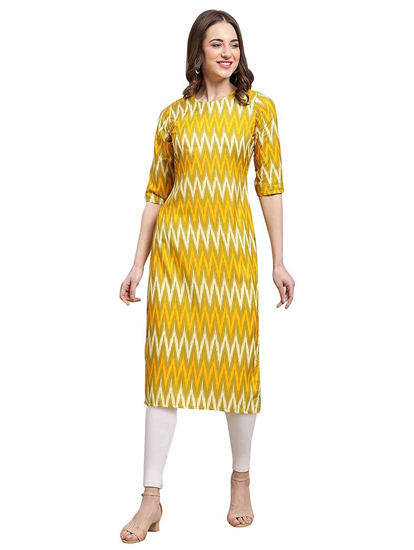 women printed short sleeves straight kurta