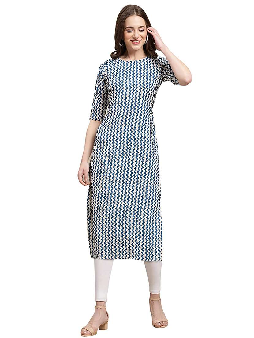 women printed short sleeves straight kurta