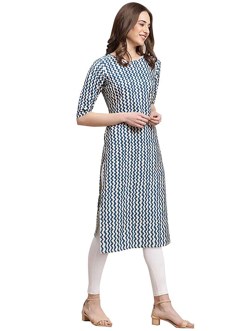 women printed short sleeves straight kurta - 22528735 -  Standard Image - 2