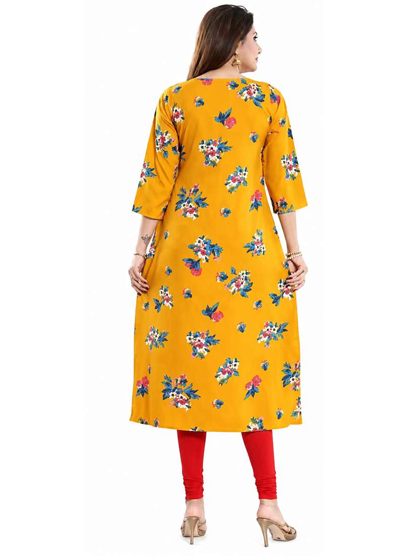 women printed three quarter sleeves straight kurta - 22528748 -  Standard Image - 2