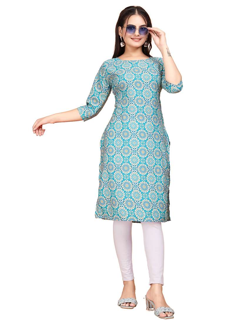 women printed three quarter sleeves straight kurta