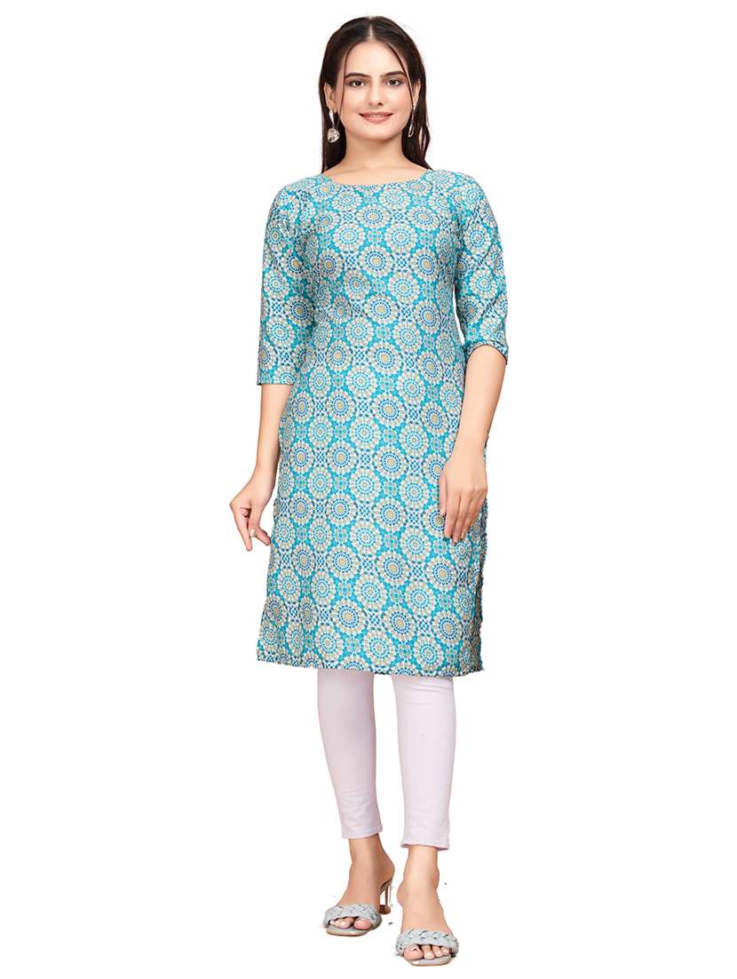women printed three quarter sleeves straight kurta - 22528753 -  Standard Image - 2