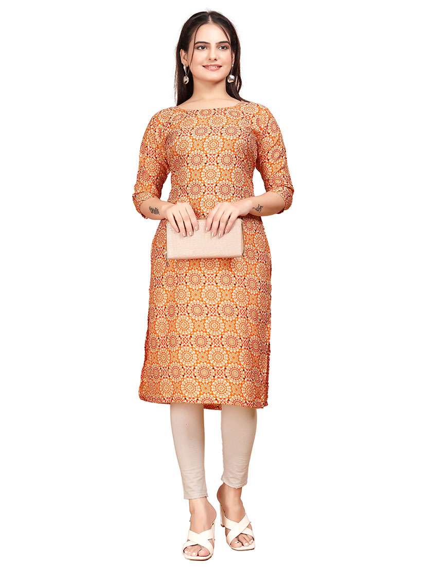 women printed three quarter sleeves straight kurta