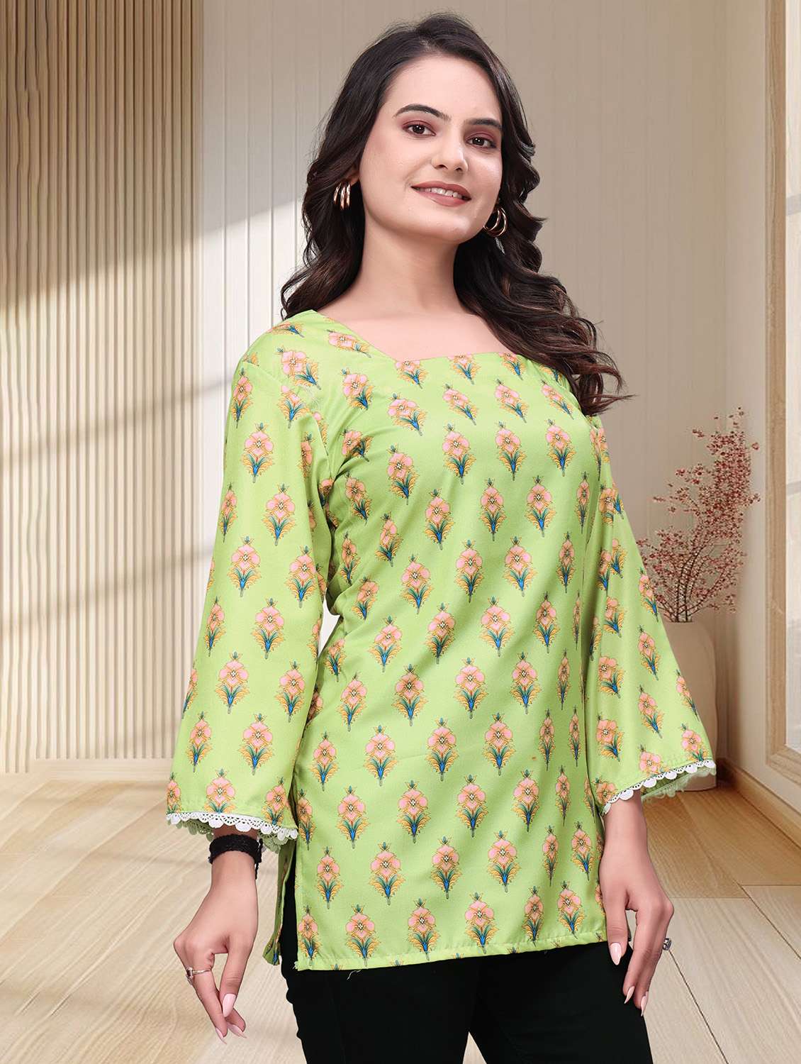 women printed three quarter sleeves straight kurti - 22528756 -  Standard Image - 2