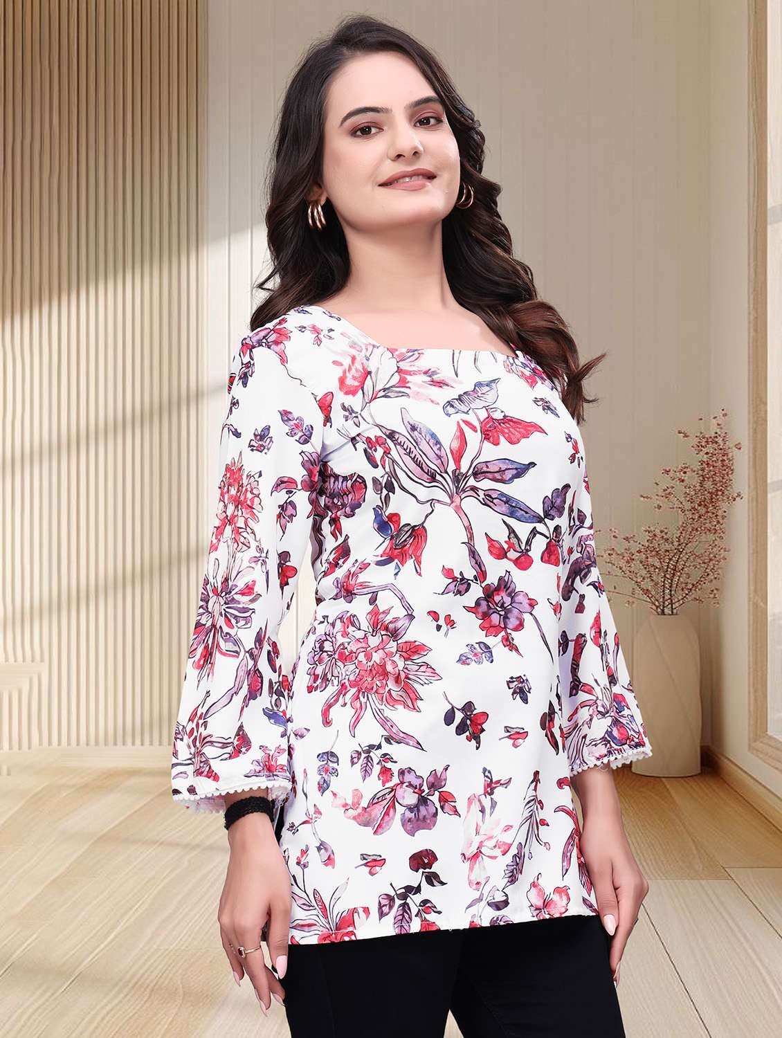 women printed three quarter sleeves straight kurti - 22528757 -  Standard Image - 2