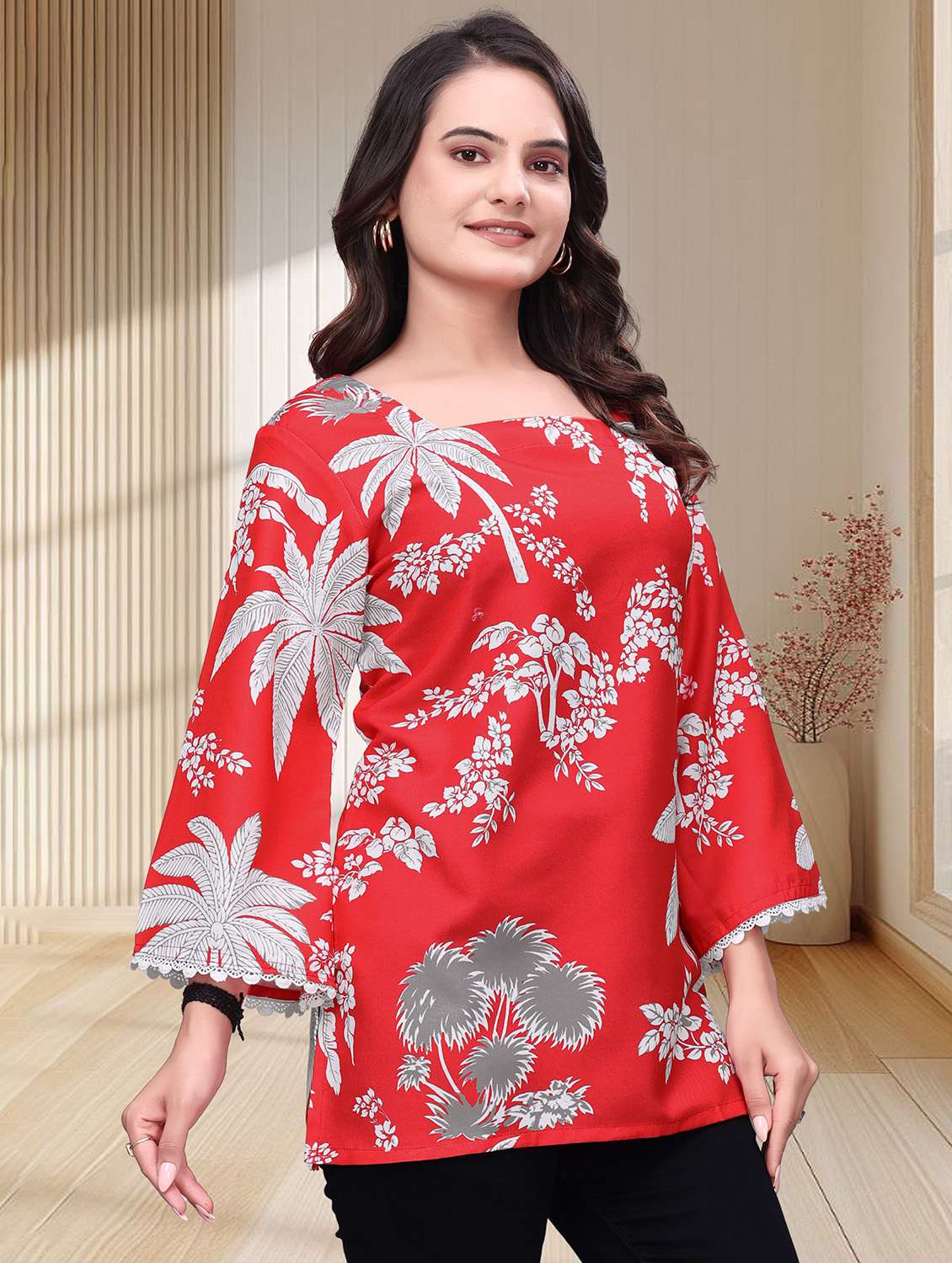 women printed three quarter sleeves straight kurti - 22528758 -  Standard Image - 2