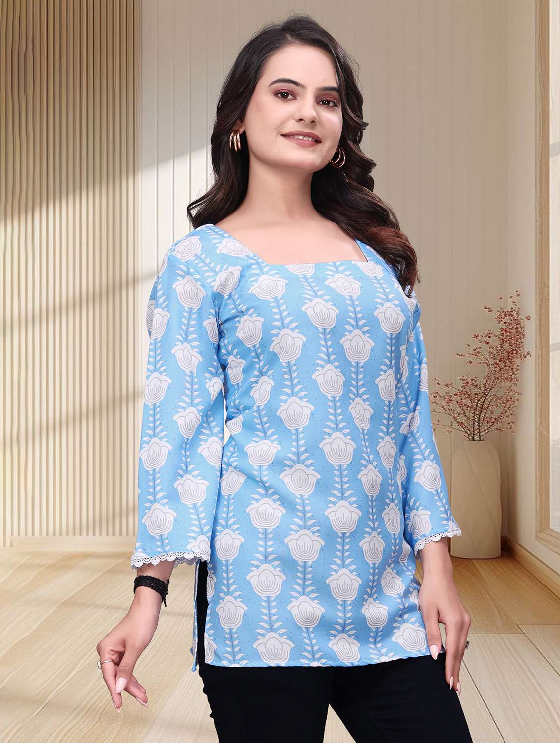 women printed three quarter sleeves straight kurti - 22528759 -  Standard Image - 2