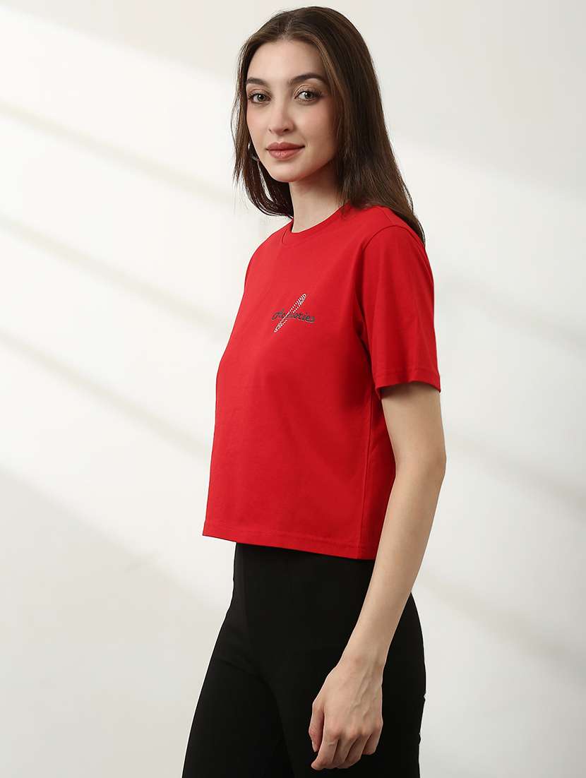 Women Placement Printed Short Sleeves Crop T-shirt - 22528881 -  Standard Image - 2