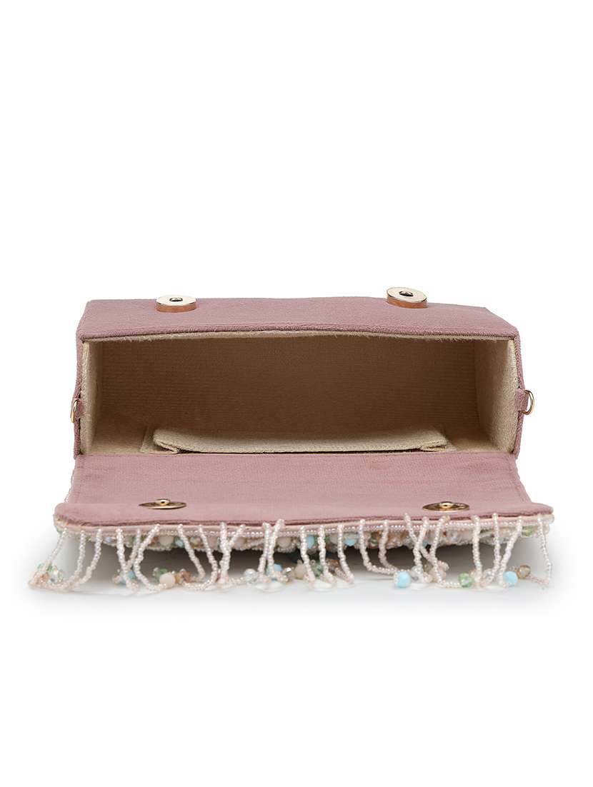 anekaant pink suede fold over clutch with sequins and beads - 22528947 -  Standard Image - 2