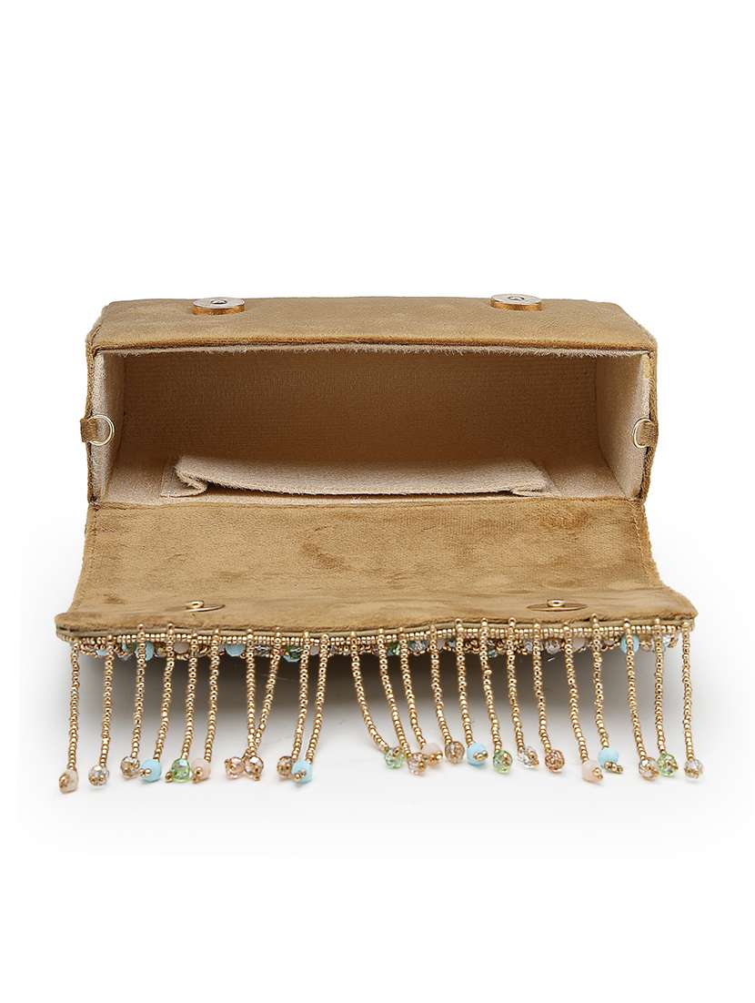 anekaant gold suede embellished fold over clutch - 22528948 -  Standard Image - 2