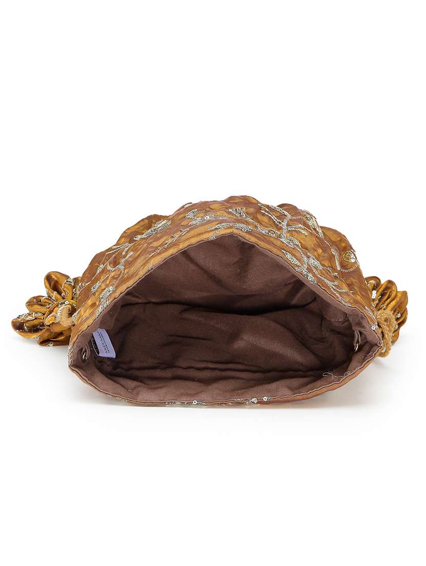 embellished floral faux silk ethnic potli bag with drawstring closure - 22528955 -  Standard Image - 2