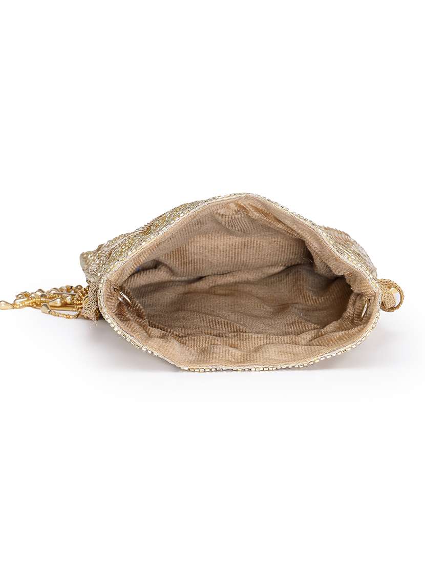 gold suede embellished chevron sequin potli bag - 22528971 -  Standard Image - 2