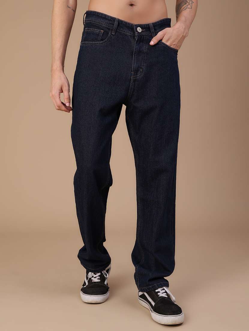 men plain mid rise full length relaxed fit jeans